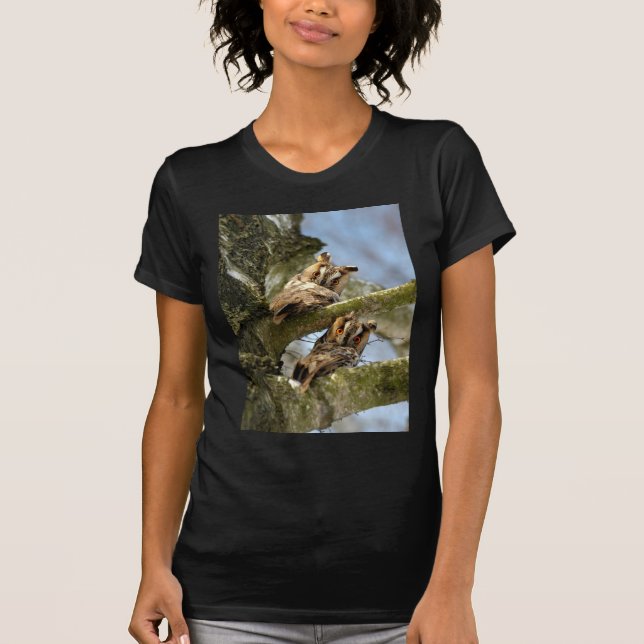 Duas Corujas nos Bosques, pássaros, Camiseta da vi (Frente)