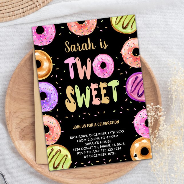 Duas Doce Rosquinha Negra Convites de Aniversário (Two Sweet Black Donut Birthday Invitations)