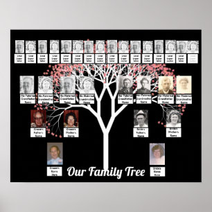 Duas famílias Black Fractal Tree Photo Name Poster