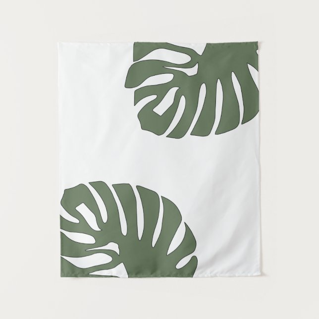Duas Folhas de Monstera em Tapeçaria Branca (Frente)
