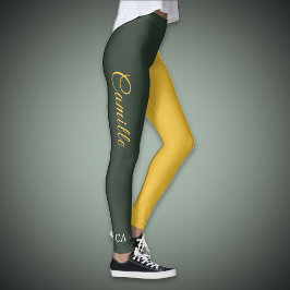 Duas Leggings Douradas de Tom e Monograma Verde Fl