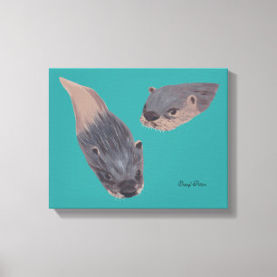Duas lontras nadadoras que pintam canvas