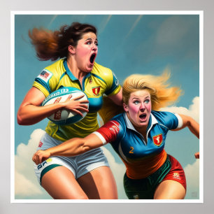Duas Mulheres Jogadoras de Rugby Impressão