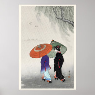 Duas Mulheres na Chuva Impressão de Arte Japonesa