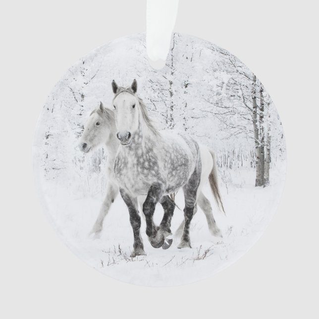 Duas Percheron Mares correm no Ornamento da Neve (Frente)