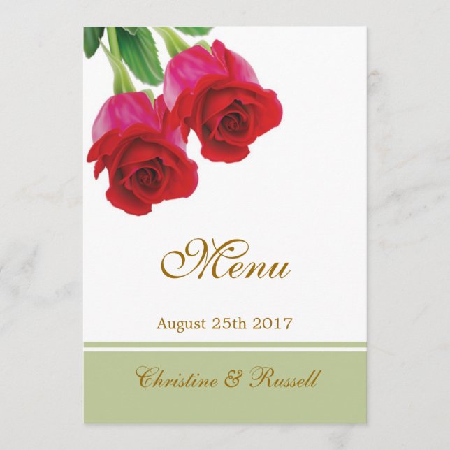 Duas rosas vermelhas que Wedding o convite do menu (Frente)