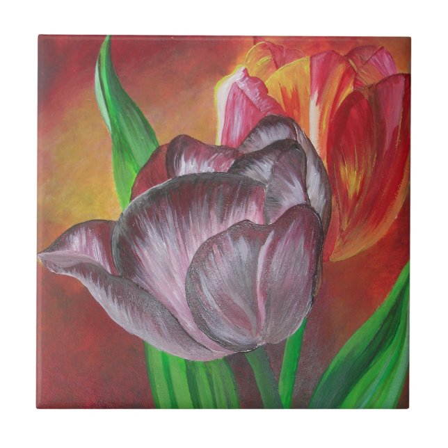Duas Tulipas Contra Fundo Vermelho (Frente)