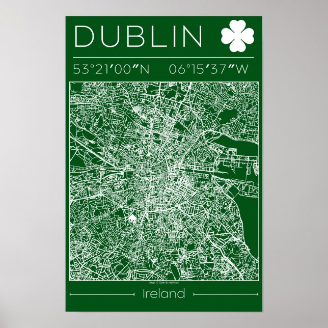 Dublin Green Map Poster Minimal Wall Art Ireland (Frente)
