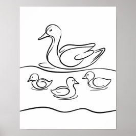 "Duck and Ducklings Line Art Poster | Rio Irlandês