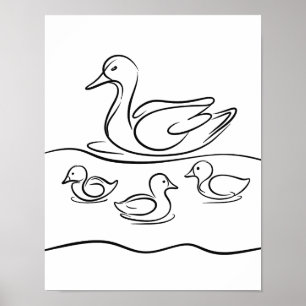 "Duck and Ducklings Line Art Poster   Rio Irlandês