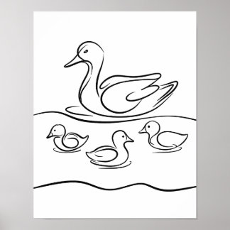 "Duck and Ducklings Line Art Poster | Rio Irlandês