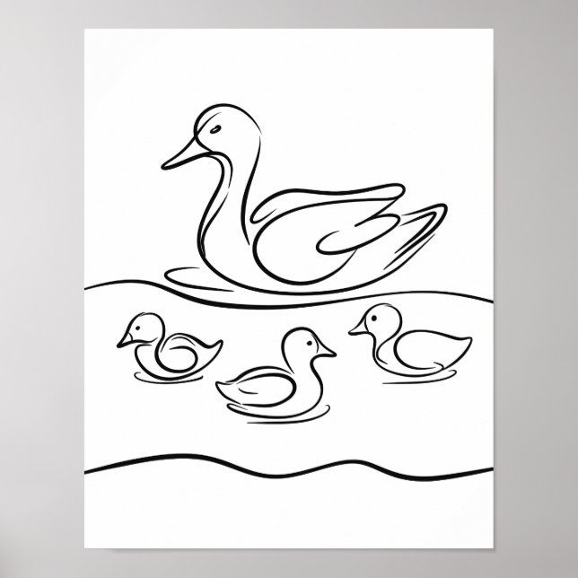 "Duck and Ducklings Line Art Poster | Rio Irlandês (Frente)