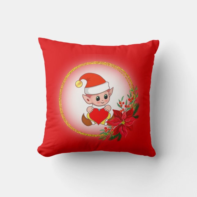 Duende de Natal em Almofada Vermelha (Frente)