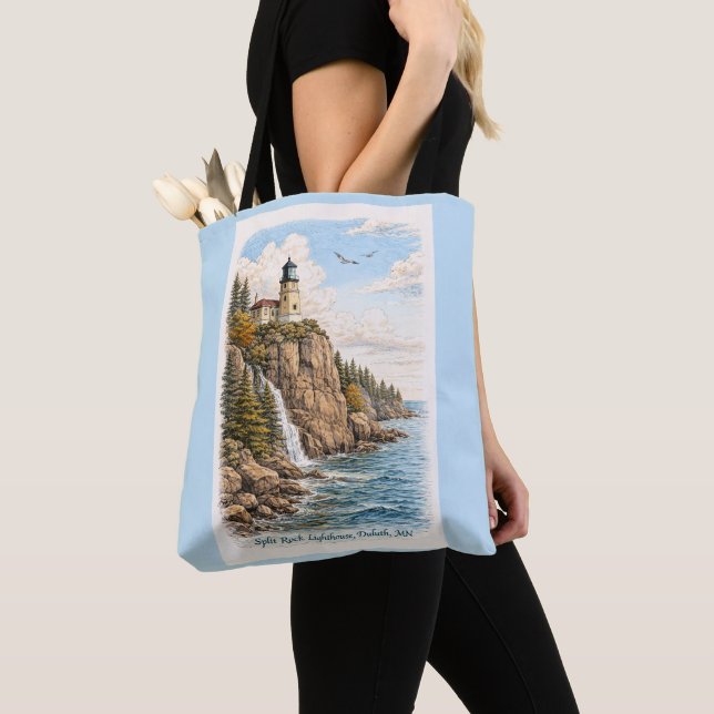 Duluth, MN, Split Rock Lighthouse Tote Bag (Close Up)