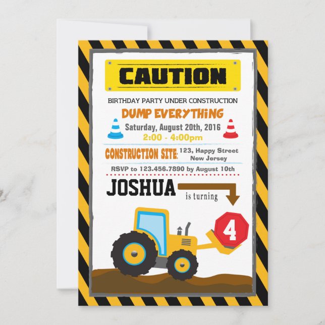 Dump Truck Construction Birthday convite (Frente)