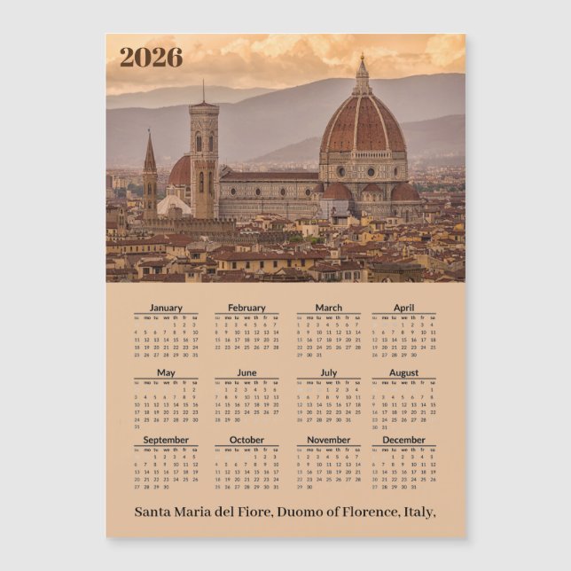 Duomo Florence Italy 2026 Calendar Magnetic Card (Frente)