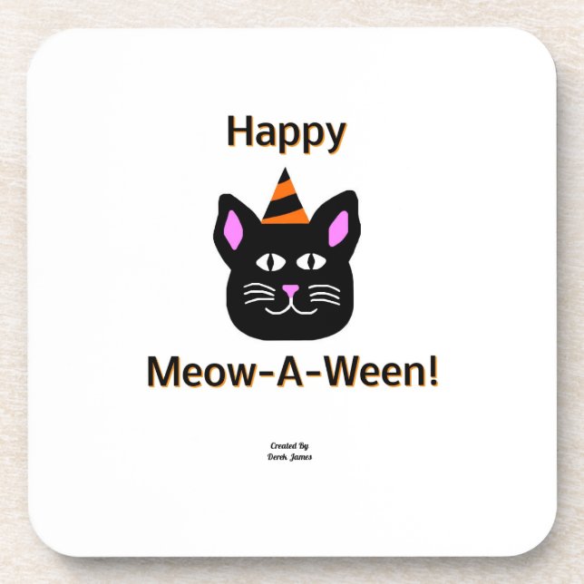 Duro De Gato Preto Meow-A-Ween Porta copos De Plás (Frente)