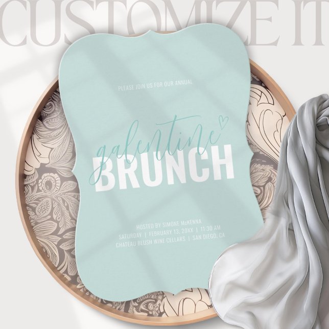 Dusty Aqua Trendy Galentine Brunch Convite (Criador carregado)