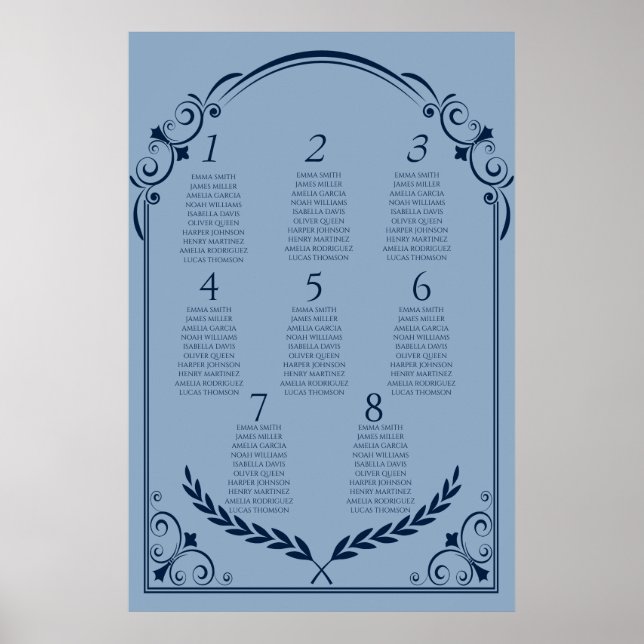 Dusty Blue and Navy Seating Chart Poster 2 of 3 (Frente)