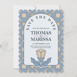 Dusty Blue Art Nouveau Save the Date QR Code