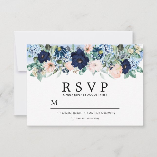 Dusty Blue Blush Pink Floral Casamento Rosa RSVP (Frente)