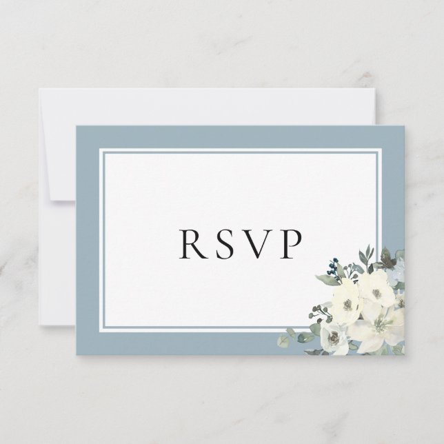 Dusty Blue Border Elegant Menu Choice RSVP Card (Frente)
