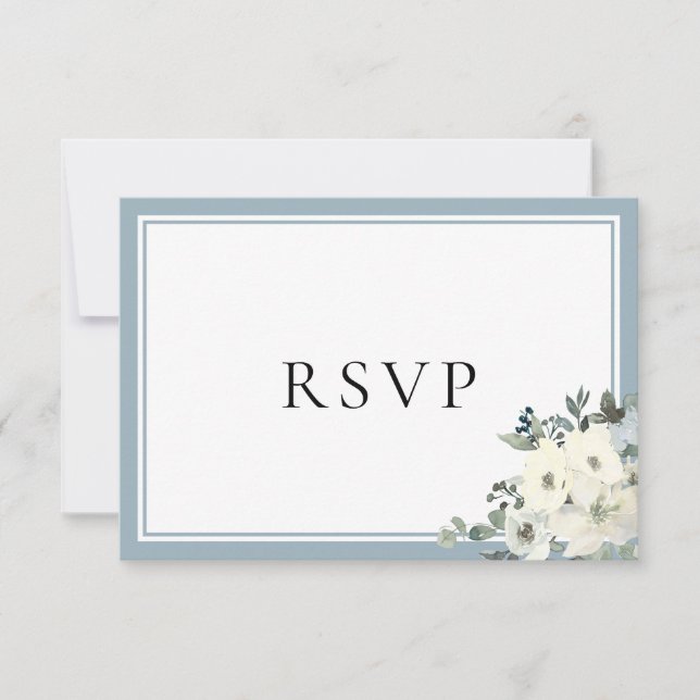 Dusty Blue Border Elegant Menu Choice RSVP Card (Frente)