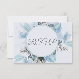 Dusty Blue Botanical Watercolor Casamento RSVP