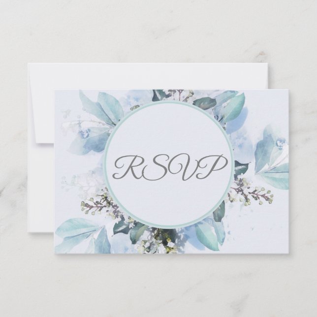 Dusty Blue Botanical Watercolor Casamento RSVP (Frente)