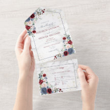 Dusty Blue Burgundy Blush Dourado Casamento Floral