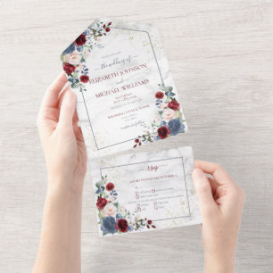 Dusty Blue Burgundy Blush Dourado Casamento Floral