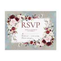 Dusty Blue Burgundy Blush Floral No Menu RSVP