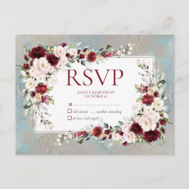Dusty Blue Burgundy Blush Floral No Menu RSVP