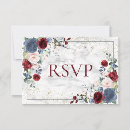 Dusty Blue Burgundy Blush RSVP de Casamento Dourad