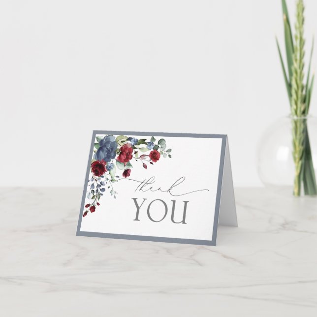 Dusty Blue Burgundy Red Watercolor Cartões de agra (Frente)