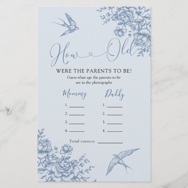 Dusty Blue Chinoiserie Chá de fraldas Como Velhos  (Frente)