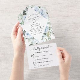 Dusty Blue - Convite Floral Verde para Casamento