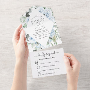 Dusty Blue - Convite Floral Verde para Casamento