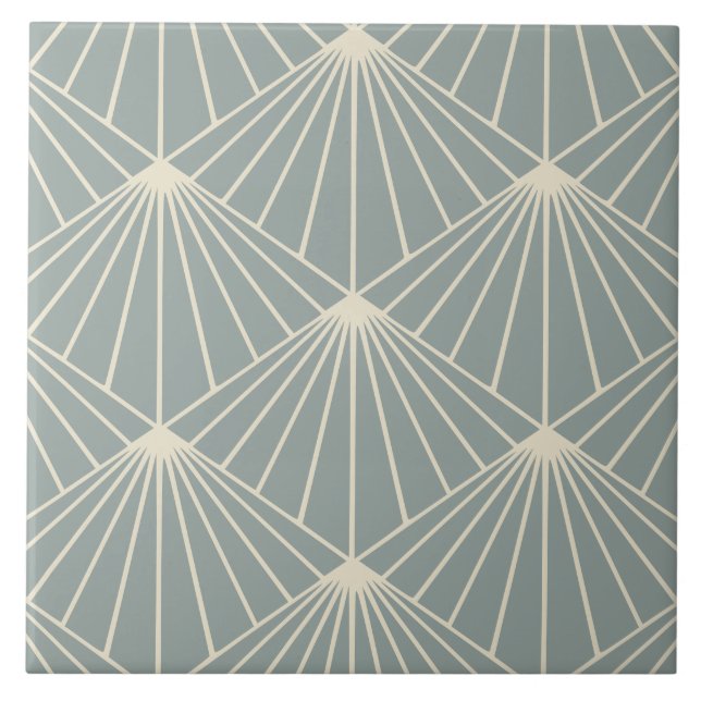 Dusty Blue & Cream Art Deco Fan Patterno Diamond (Frente)