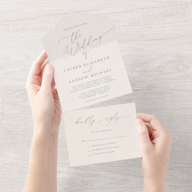 Dusty Blue & Cream Beige Casamento Minimalista (Aba destacável)