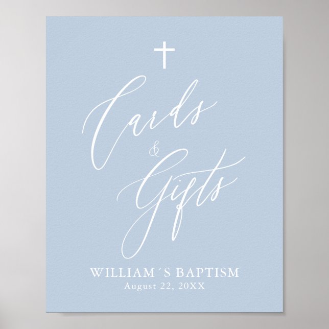 Dusty Blue Cross Boy Baptism Cards & Gifts Poster (Frente)
