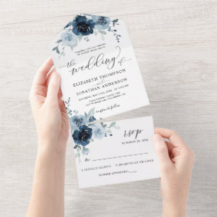 Dusty Blue Dark Marinho Floral Detalhes do Casamen