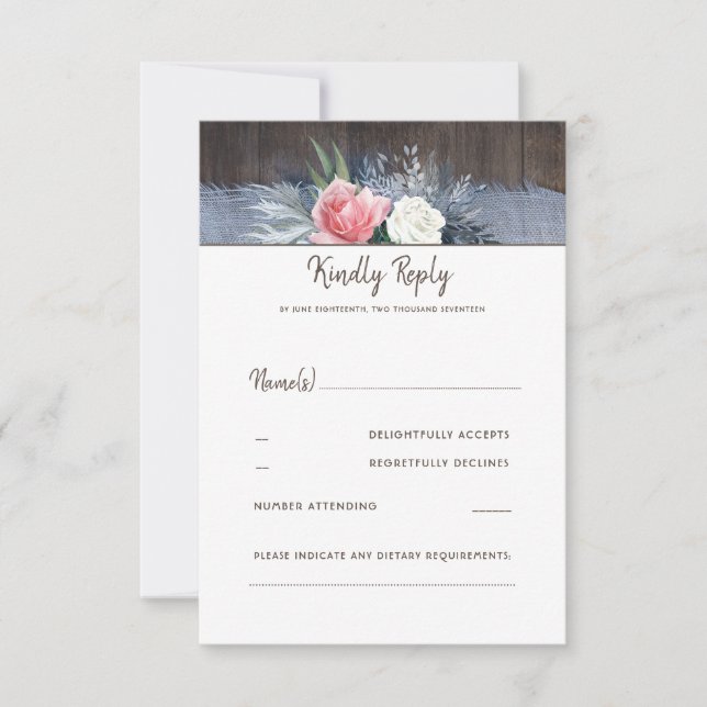 Dusty Blue e Blush Rustic Country Weding RSVP (Frente)