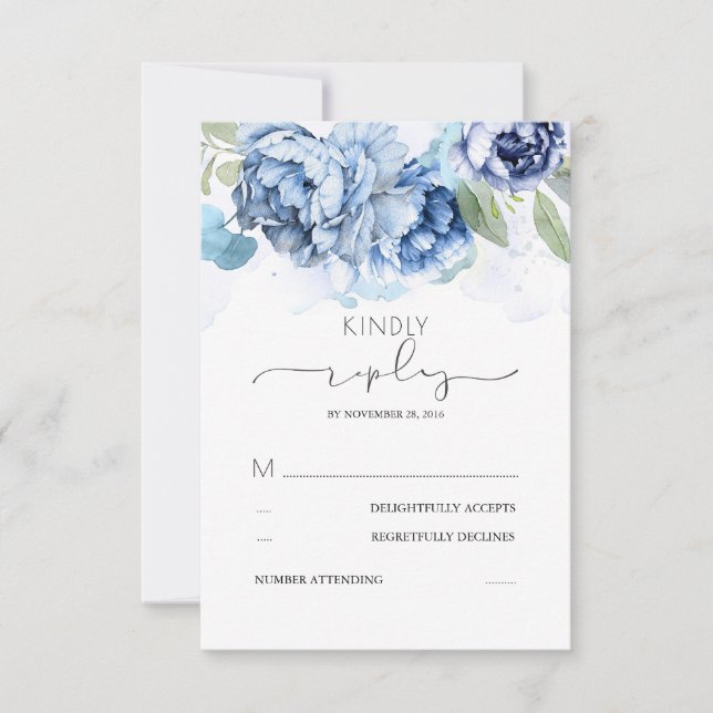 Dusty Blue e Marinho Flowers RSVP (Frente)