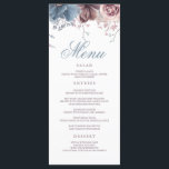 Dusty Blue e Mauve Floral Modern Weds Menus<br><div class="desc">Cartões de cardápio florais,  azuis e maduros</div>