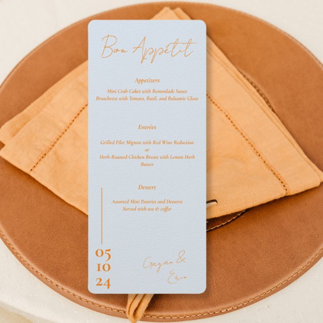 Dusty blue e orange - Menu Casamento (Criador carregado)