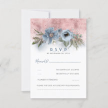 Dusty Blue e Rosa Dourado Glitter Boho Weding RSVP