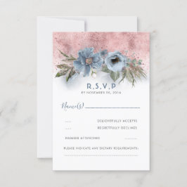 Dusty Blue e Rosa Dourado Glitter Boho Weding RSVP