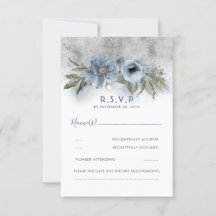 Dusty Blue e Silver Glitter Modern Wedn RSVP
