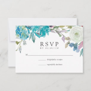 Dusty Blue e Turquoise Floral Weding RSVP